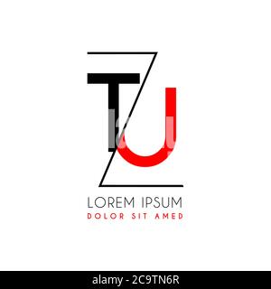TU logo letter separated by a black zigzag line Stock Vector