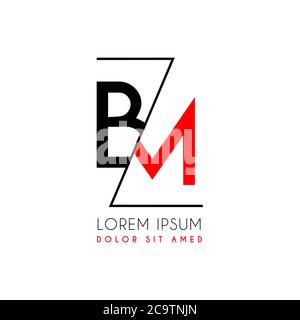 BM logo letter separated by a black zigzag line Stock Vector