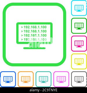 Ping remote computer vivid colored flat icons in curved borders on white background Stock Vector