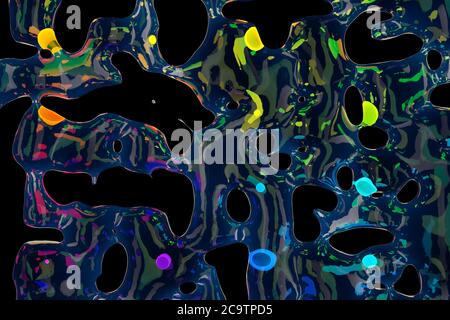 Abstract futuristic colorful liquid splashes backdrop illustration. 3D render design element Stock Photo