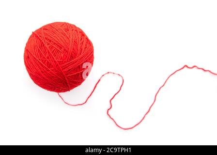 Red ball with woolen threads isolated on white background Stock Photo