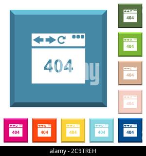 Browser 404 page not found white icons on edged square buttons in various trendy colors Stock Vector