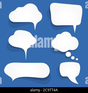 EPS vector illustration of six white speech bubbles with shadows on colored background and free space for text Stock Vector
