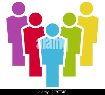 EPS 10 vector file for business info graphic designs, team work concept with five colored businessmen in a row Stock Vector