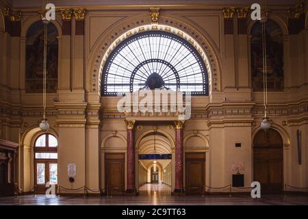 BUDAPEST, HUNGARY - 25 January 2019: Interior of the Keleti Railway Station in Budapest, the oldest in Europe. Stock Photo