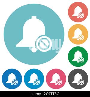 Disable reminder flat white icons on round color backgrounds Stock Vector