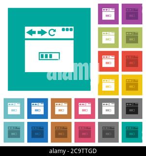 Browser page loading multi colored flat icons on plain square backgrounds. Included white and darker icon variations for hover or active effects. Stock Vector