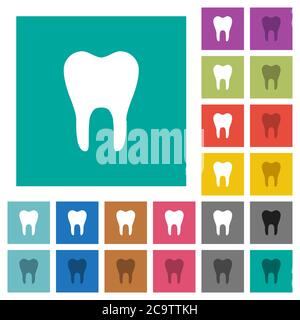 Single tooth multi colored flat icons on plain square backgrounds. Included white and darker icon variations for hover or active effects. Stock Vector