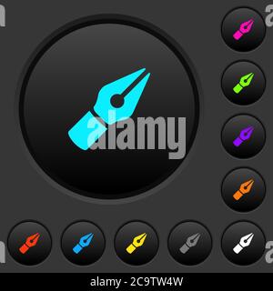 Vector pen dark push buttons with vivid color icons on dark grey background Stock Vector
