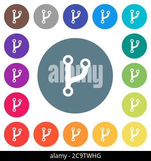 Code fork flat white icons on round color backgrounds. 17 background color variations are included. Stock Vector
