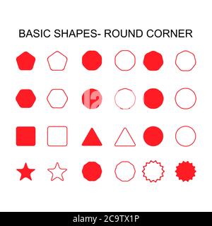 Basic shapes - round corner set icon, vector geometrical collection. vector illustration sign isolated on white background . Stock Vector