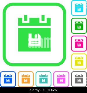 Save schedule data vivid colored flat icons in curved borders on white background Stock Vector