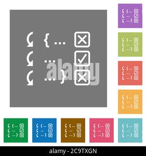Debugging program flat icons on simple color square backgrounds Stock Vector