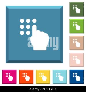 Typing security code white icons on edged square buttons in various trendy colors Stock Vector