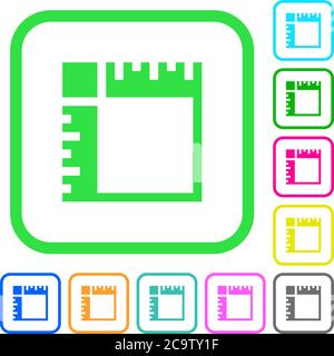 Canvas rulers vivid colored flat icons in curved borders on white background Stock Vector