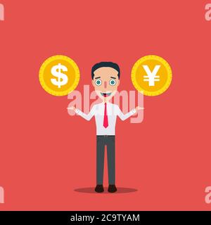Businessman Cartoon Character Icon Isolated Design Template Vector Illustration money change . Stock Vector