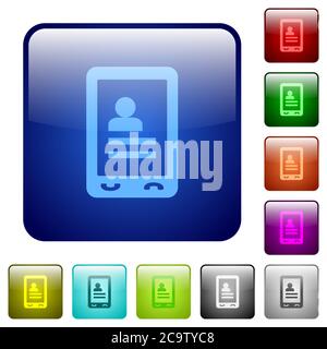 Mobile contacts icons in rounded square color glossy button set Stock Vector