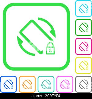 Mobile screen rotation locked vivid colored flat icons in curved borders on white background Stock Vector