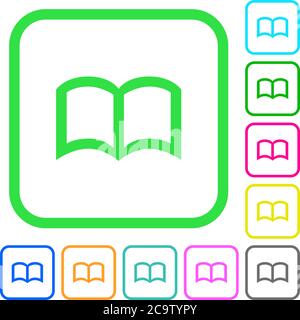 Open book vivid colored flat icons in curved borders on white background Stock Vector