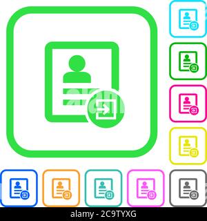 Import contact vivid colored flat icons in curved borders on white background Stock Vector