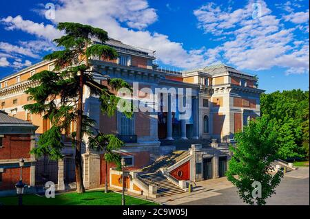 Madrid, Spain - June 9, 2020: Prado Museum in Madrid prepared for its return to normality after Covid-19. The reunion is announced on the poster Stock Photo