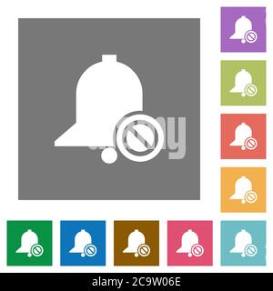 Disable reminder flat icons on simple color square backgrounds Stock Vector