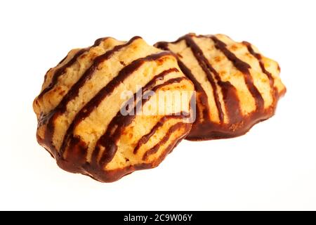 Chocolate biscuits isolated on white background. Butter cookies with chocolate flavor Stock Photo