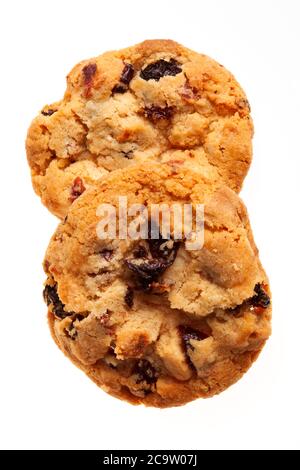 Butter biscuits with dried berries isolated on white background. Butter cookies  for Christmas and other celebrations Stock Photo