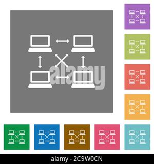 Content delivery network flat icons on simple color square backgrounds Stock Vector