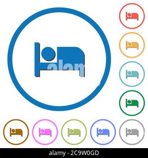 Hotel flat color vector icons with shadows in round outlines on white background Stock Vector