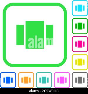 View carousel vivid colored flat icons in curved borders on white background Stock Vector