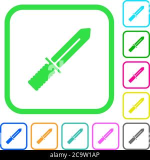 Knife vivid colored flat icons in curved borders on white background Stock Vector