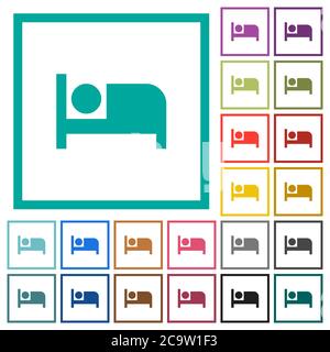 Hotel flat color icons with quadrant frames on white background Stock Vector