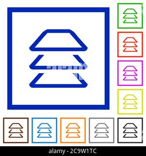Multiple layers flat color icons in square frames on white background Stock Vector