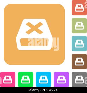 Uninstall flat icons on rounded square vivid color backgrounds. Stock Vector