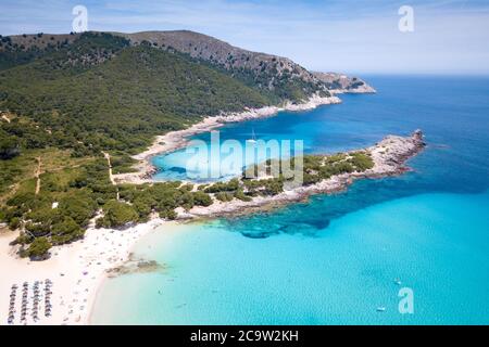Aerial view of Cala Agulla the best beach in Mallorca. Stock Photo