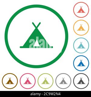 Tent flat color icons in round outlines on white background Stock Vector