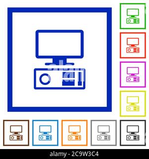 Old personal computer flat color icons in square frames on white background Stock Vector