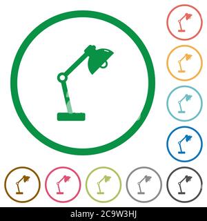 Desk lamp flat color icons in round outlines on white background Stock Vector