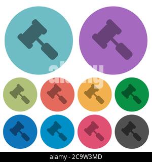Judge hammer darker flat icons on color round background Stock Vector