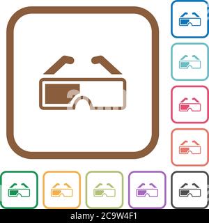 Retro 3d glasses simple icons in color rounded square frames on white background Stock Vector