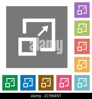 Enlarge window flat icons on simple color square backgrounds Stock Vector