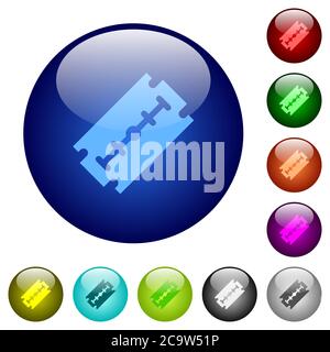 Razor blade icons on round color glass buttons Stock Vector
