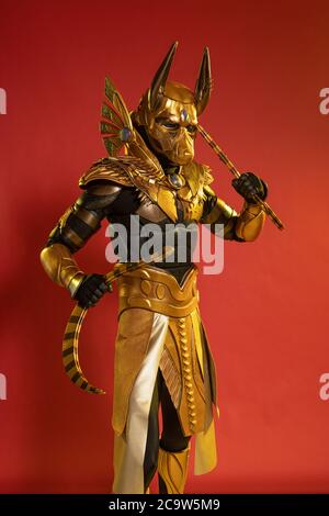 Actors man in costume of egyptian deity jackal anubis Stock Photo - Alamy