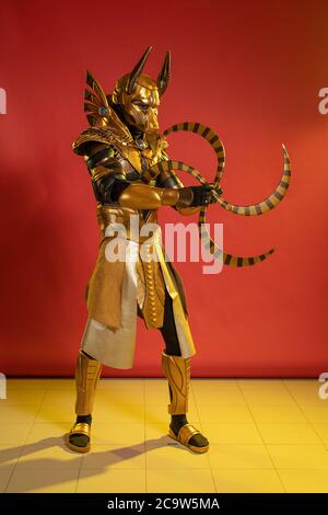 Actors man in costume of egyptian deity jackal anubis Stock Photo - Alamy