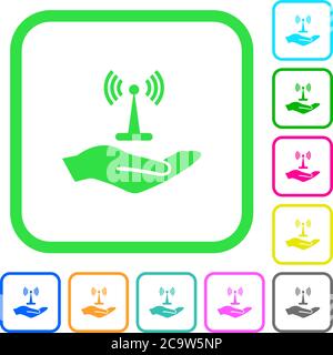 Sharing wireless network vivid colored flat icons in curved borders on white background Stock Vector