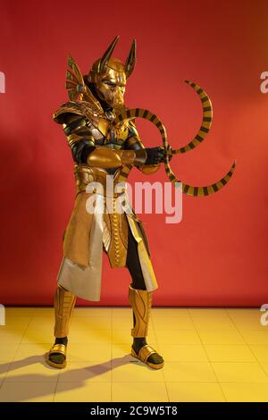 Actors man in costume of egyptian deity jackal anubis Stock Photo - Alamy