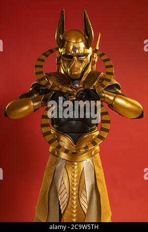 Actors man in costume of egyptian deity jackal anubis Stock Photo - Alamy