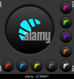 Bakery dark push buttons with vivid color icons on dark grey background Stock Vector