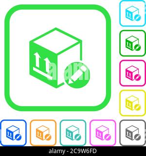 Package edit vivid colored flat icons in curved borders on white background Stock Vector
